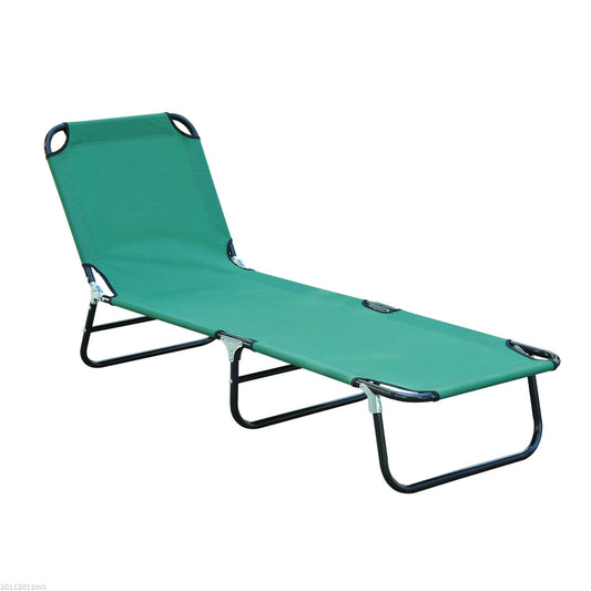 Outdoor Folding Lounge Chair, Steel Tanning Chair with Reclining Back, Breathable Mesh for Beach, Yard, Patio, Green - Gallery Canada