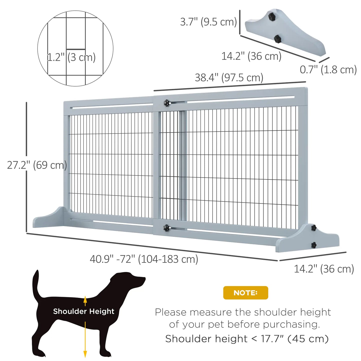 41"-72" Wooden Pet Gate, Support Feet, Small Medium Dogs, Grey-Blue Houses, Kennels & Pens at Gallery Canada