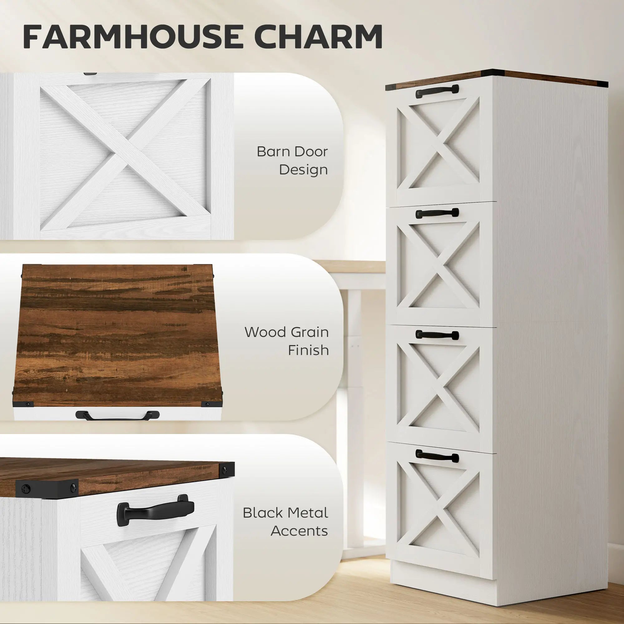 4 Drawer File Cabinet, Vertical Farmhouse Filing Cabinet, White Office Cabinets & Cupboards at Gallery Canada