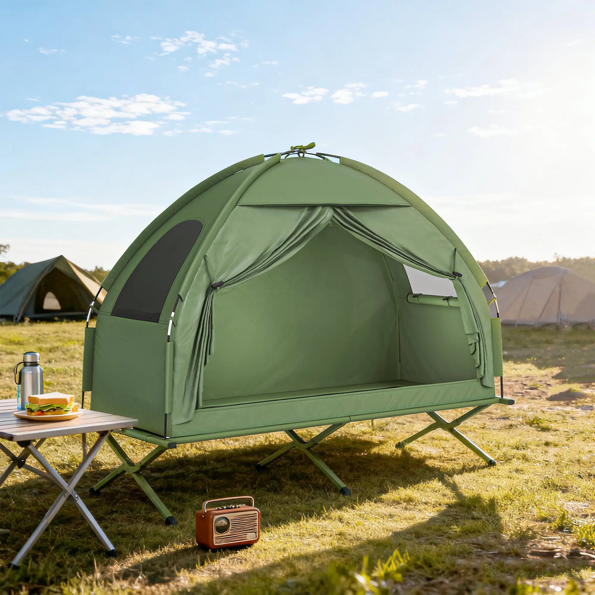 Compact Pop Up Folding Camping Cot Tent Combo, Dark Green Camping Tents at Gallery Canada