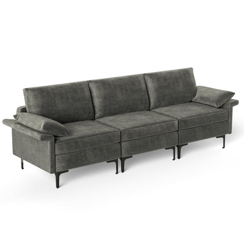 Large 3-Seat Sofa Sectional, Metal Legs, Gray