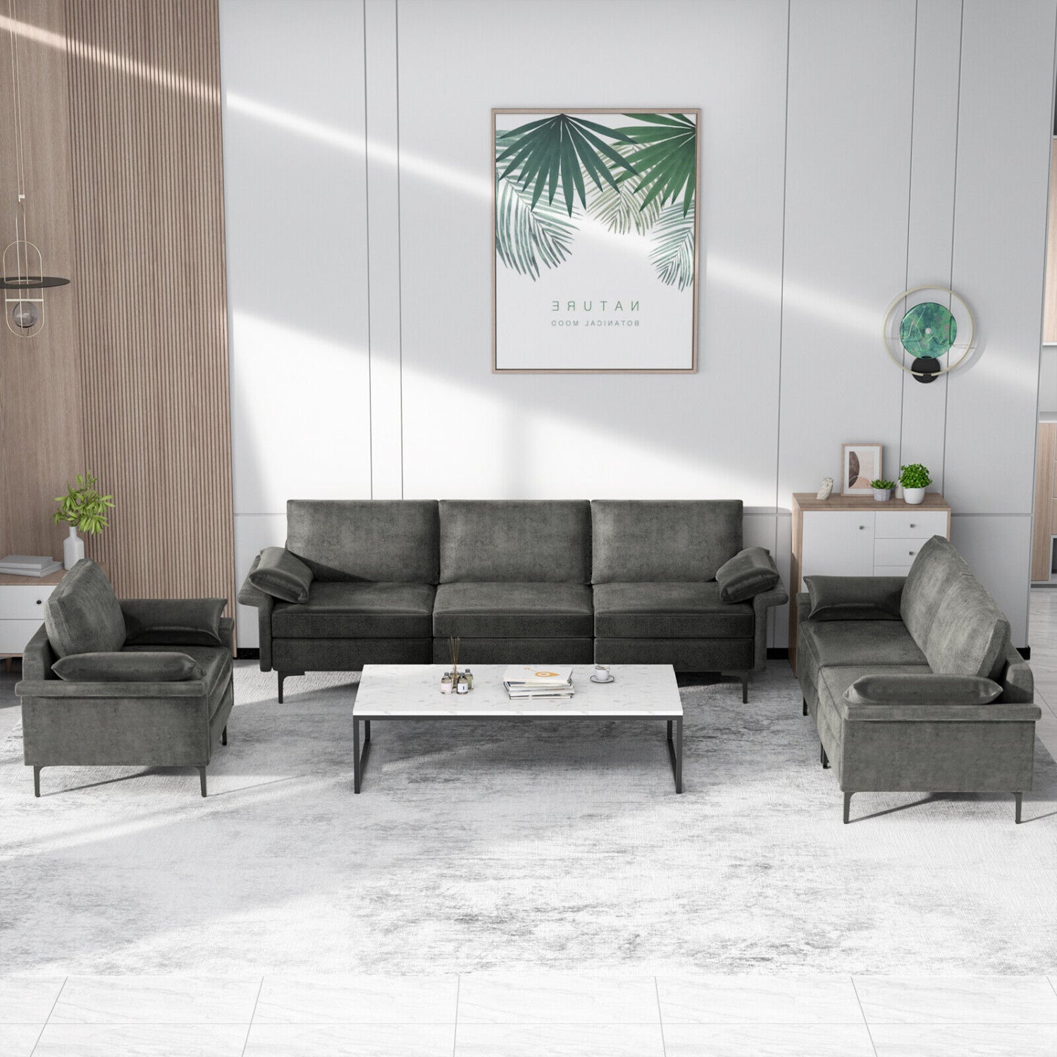 Large 3-Seat Sofa Sectional, Metal Legs, Gray Sofas & Loveseats at Gallery Canada