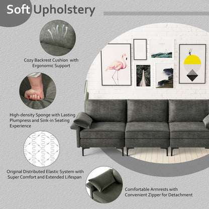 Large 3-Seat Sofa Sectional, Metal Legs, Gray Sofas & Loveseats at Gallery Canada