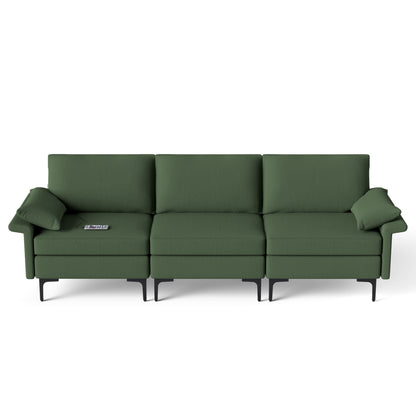 Large 3-Seat Sofa Sectional, Metal Legs, 2 USB Ports, Army Green Sofas & Loveseats Army Green at Gallery Canada
