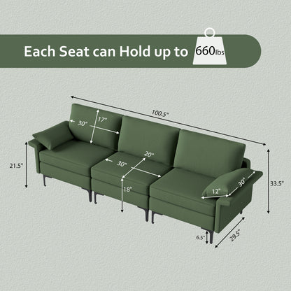 Large 3-Seat Sofa Sectional, Metal Legs, 2 USB Ports, Army Green Sofas & Loveseats at Gallery Canada