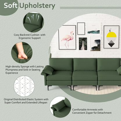 Large 3-Seat Sofa Sectional, Metal Legs, 2 USB Ports, Army Green Sofas & Loveseats at Gallery Canada