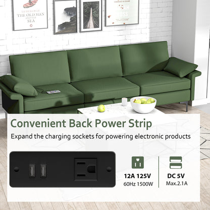 Large 3-Seat Sofa Sectional, Metal Legs, 2 USB Ports, Army Green Sofas & Loveseats at Gallery Canada