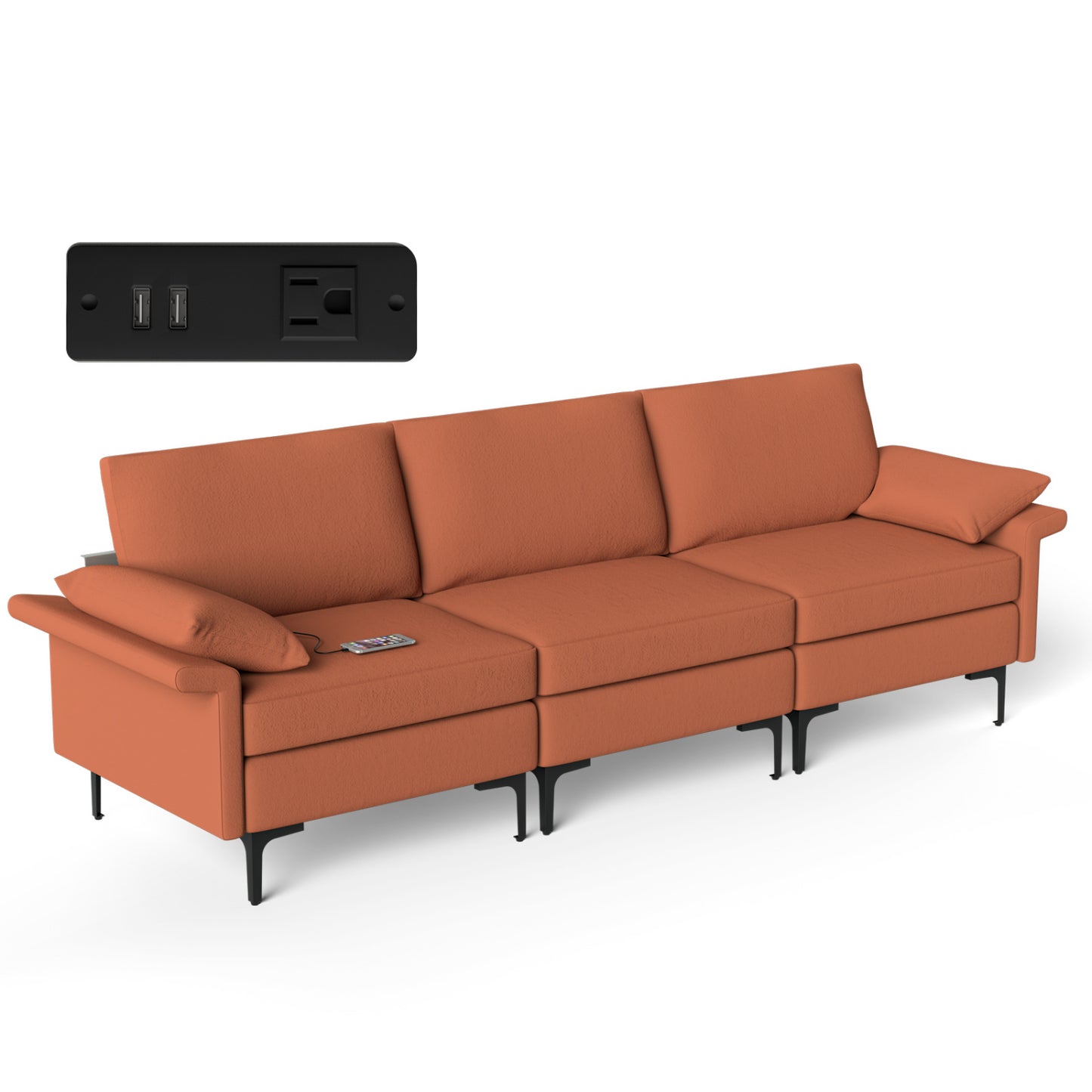 Large 3-Seat Sectional Sofa With Metal Legs, 2 USB Ports, Red Sofas & Loveseats at Gallery Canada