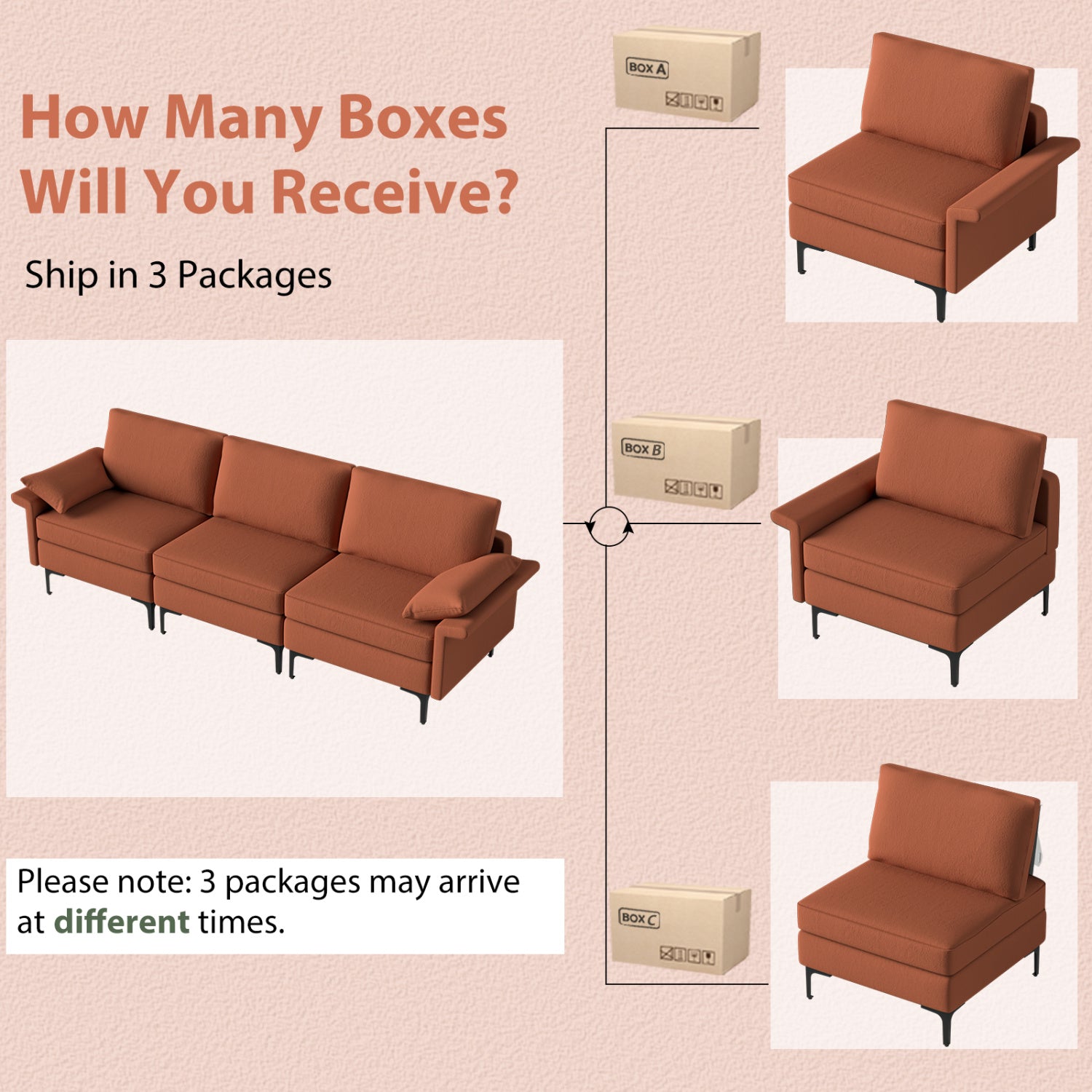 Large 3-Seat Sectional Sofa With Metal Legs, 2 USB Ports, Red Sofas & Loveseats at Gallery Canada