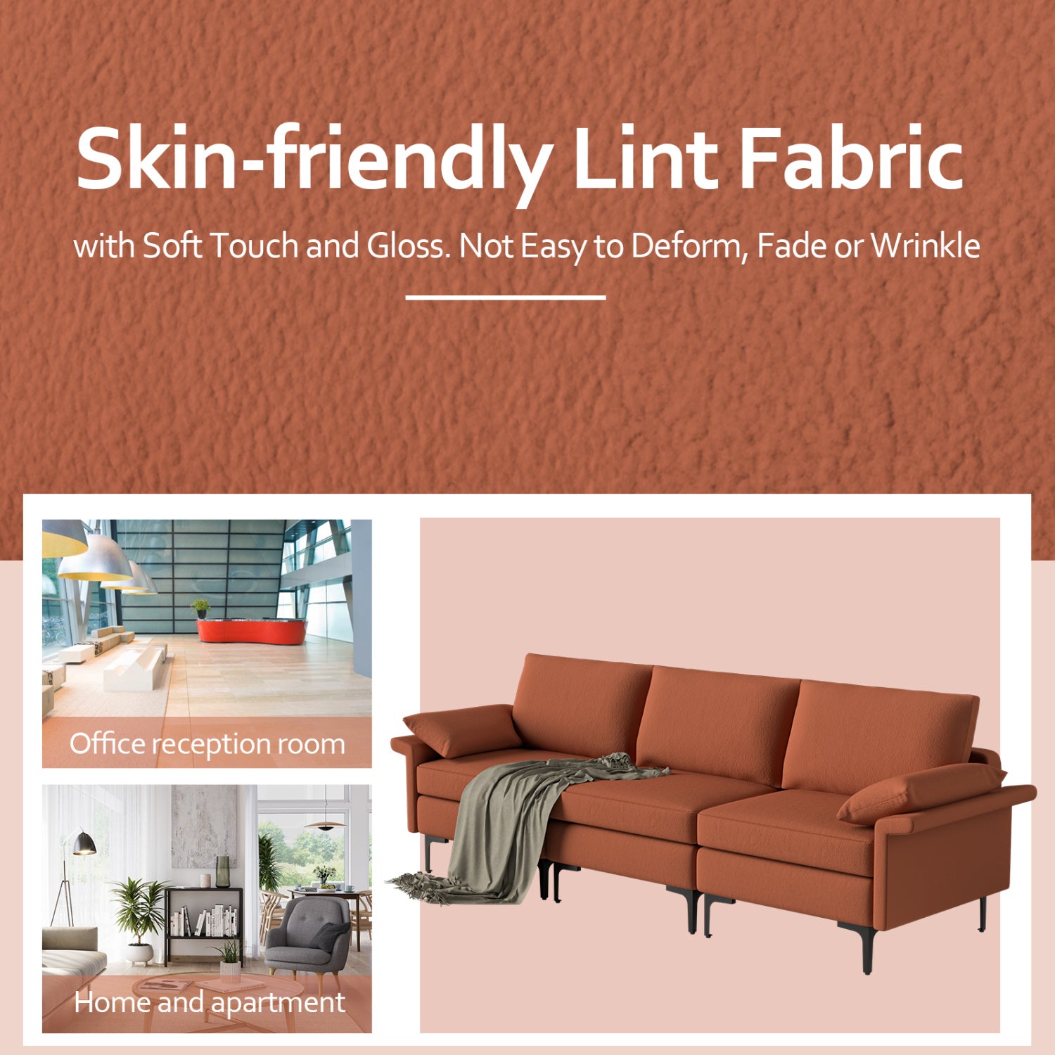 Large 3-Seat Sectional Sofa With Metal Legs, 2 USB Ports, Red Sofas & Loveseats at Gallery Canada