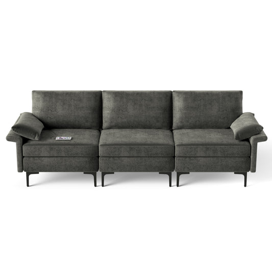 Large 3-Seat Sectional Sofa, With Metal Legs And USB Ports, Gray Sofas & Loveseats Gray at Gallery Canada