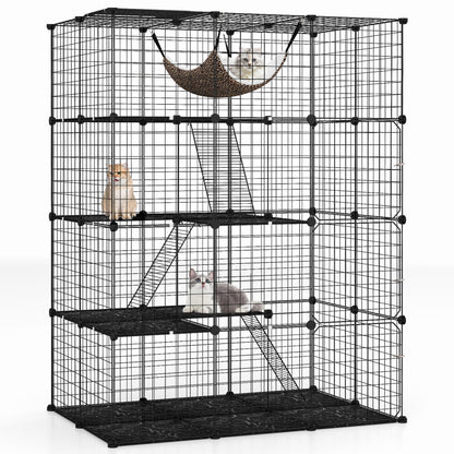 Cage pour chat à 4 niveaux avec lucarne et hamac, noir