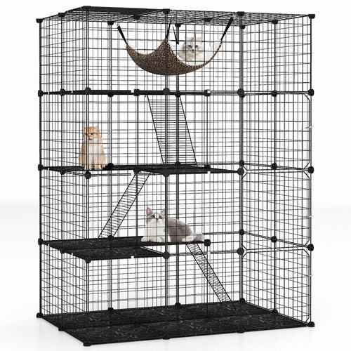 4-Tier Cat Cage with Skylight and Hammock, Black