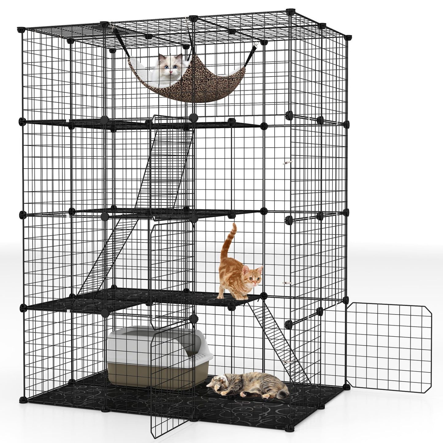 Cage pour chat à 4 niveaux avec lucarne et hamac, noir