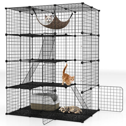 Cage pour chat à 4 niveaux avec lucarne et hamac, noir