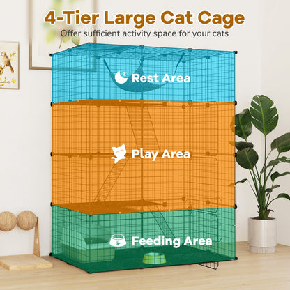 Cage pour chat à 4 niveaux avec lucarne et hamac, noir