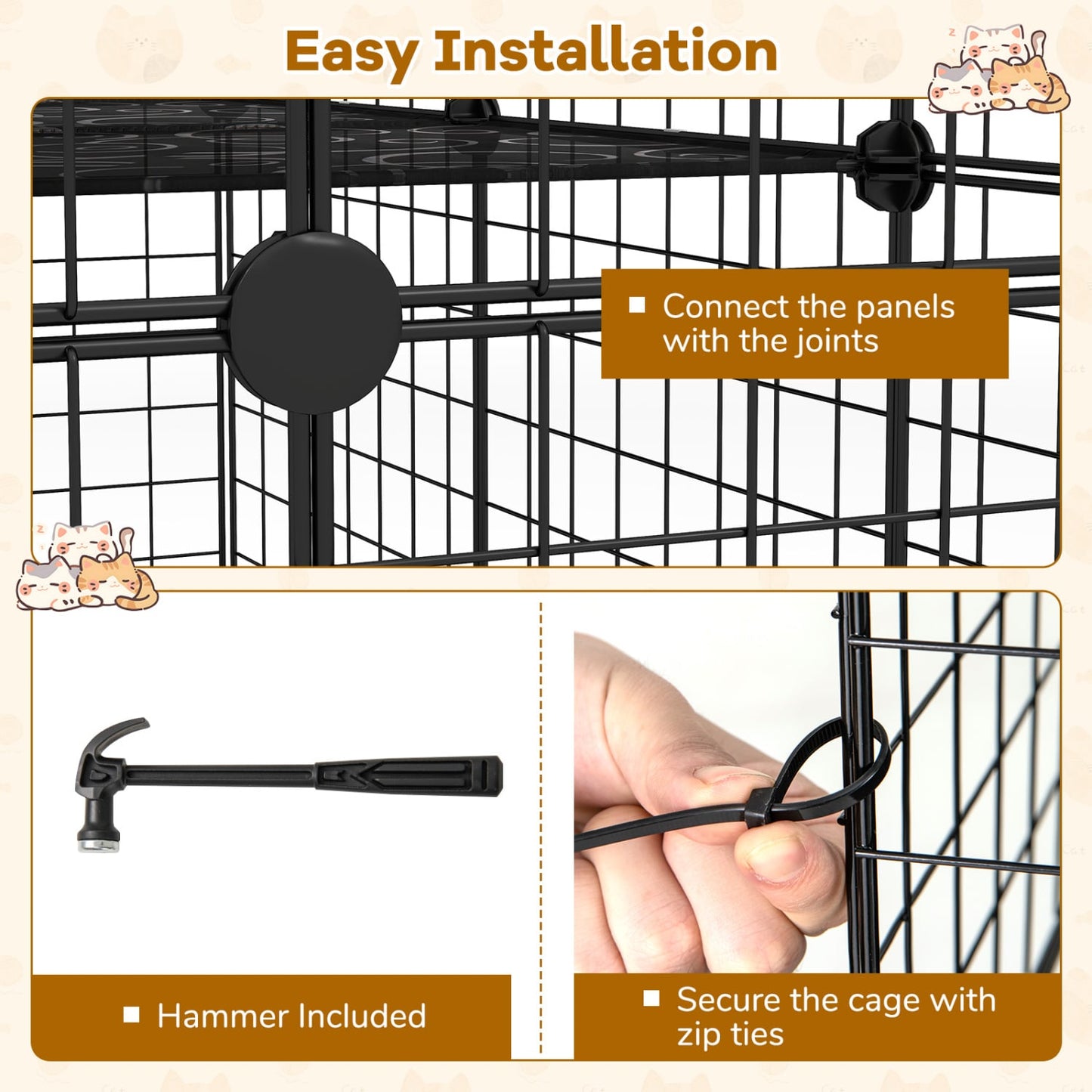 Cage pour chat à 4 niveaux avec lucarne et hamac, noir