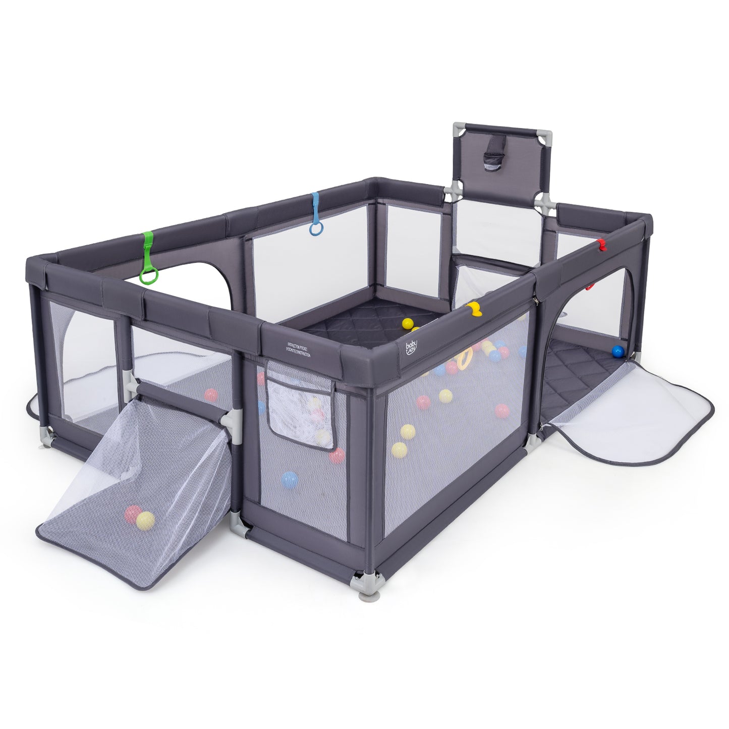 Large Baby Playpen With Mat And Ocean Balls, Dark Gray Baby Playpen & Playards Dark Gray at Gallery Canada