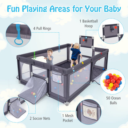 Large Baby Playpen With Mat And Ocean Balls, Dark Gray Baby Playpen & Playards at Gallery Canada