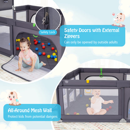 Large Baby Playpen With Mat And Ocean Balls, Dark Gray Baby Playpen & Playards at Gallery Canada