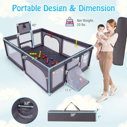 Large Baby Playpen With Mat And Ocean Balls, Dark Gray Baby Playpen & Playards at Gallery Canada