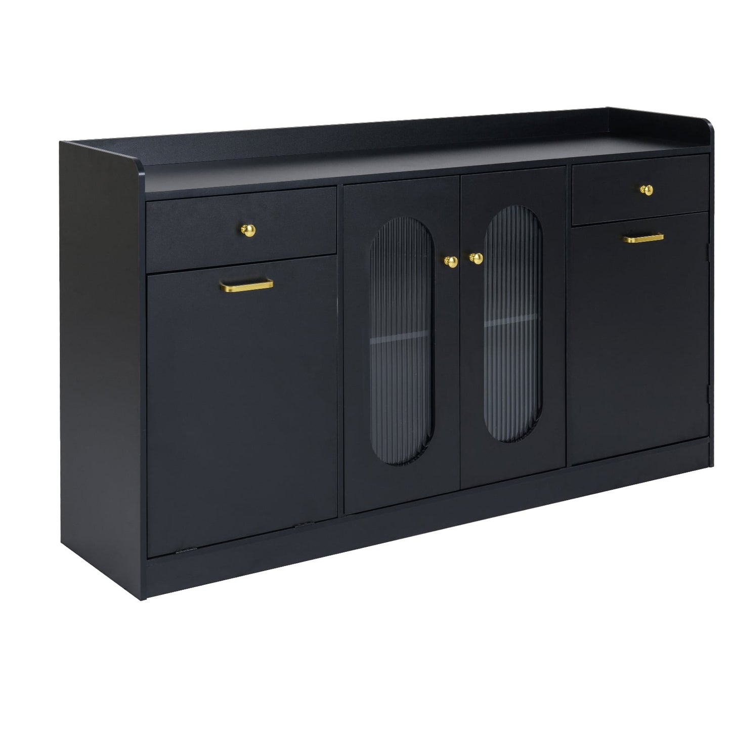 Large Buffet Cabinet, Hidden Tilt Out Trash Can, 2 Glass Doors, Black Sideboards Cabinets & Buffets Black at Gallery Canada
