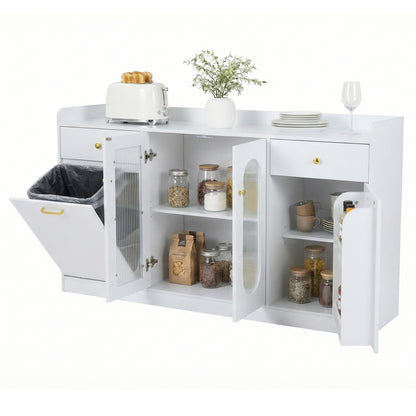 Large Buffet Cabinet, Hidden Tilt Out Trash Can, 2 Glass Doors, White Sideboards Cabinets & Buffets at Gallery Canada