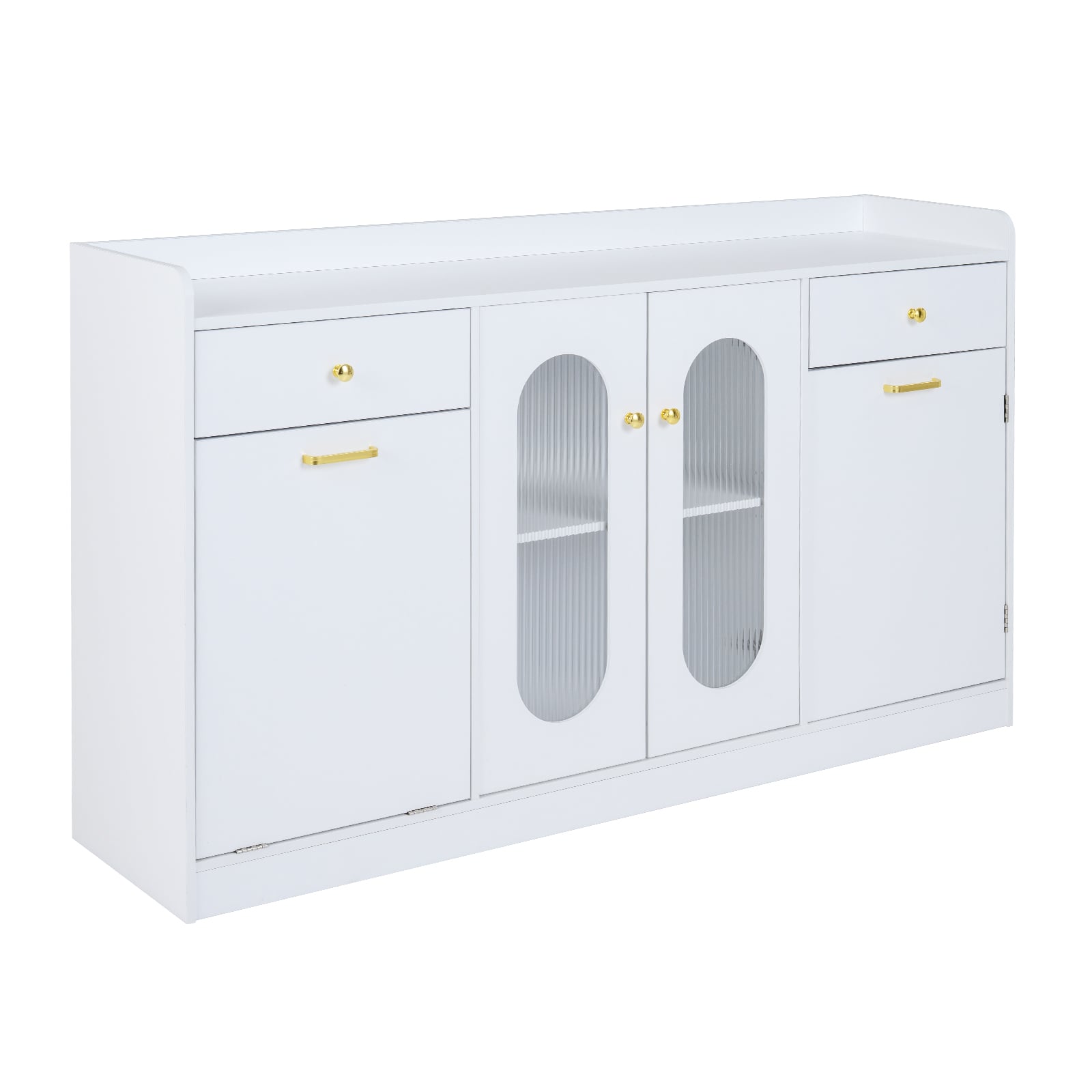 Large Buffet Cabinet, Hidden Tilt Out Trash Can, 2 Glass Doors, White Sideboards Cabinets & Buffets White at Gallery Canada