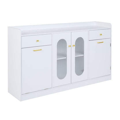 Large Buffet Cabinet, Hidden Tilt Out Trash Can, 2 Glass Doors, White Sideboards Cabinets & Buffets White at Gallery Canada