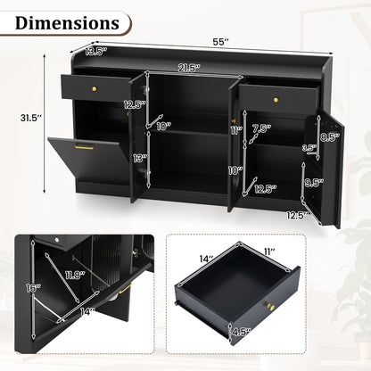 Large Buffet Cabinet, Hidden Tilt Out Trash Can, 2 Glass Doors, Black Sideboards Cabinets & Buffets at Gallery Canada