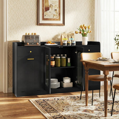 Large Buffet Cabinet, Hidden Tilt Out Trash Can, 2 Glass Doors, Black Sideboards Cabinets & Buffets at Gallery Canada