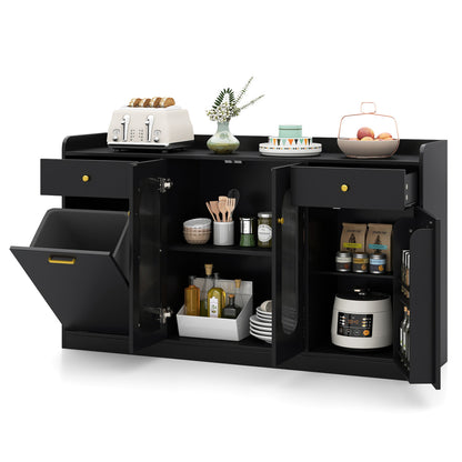 Large Buffet Cabinet, Hidden Tilt Out Trash Can, 2 Glass Doors, Black Sideboards Cabinets & Buffets at Gallery Canada