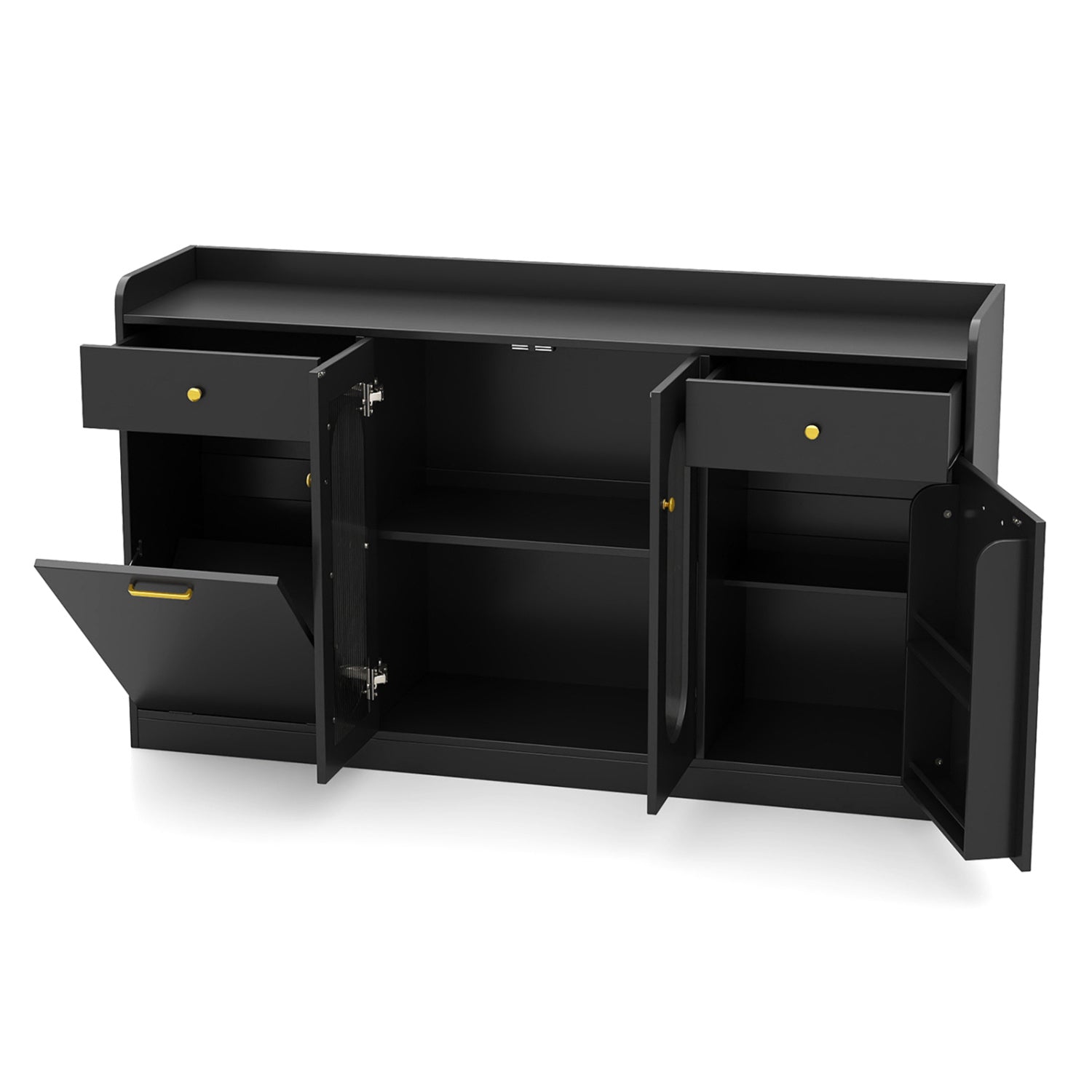 Large Buffet Cabinet, Hidden Tilt Out Trash Can, 2 Glass Doors, Black Sideboards Cabinets & Buffets at Gallery Canada