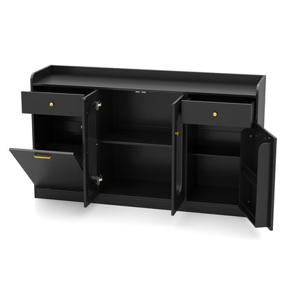 Large Buffet Cabinet, Hidden Tilt Out Trash Can, 2 Glass Doors, Black Sideboards Cabinets & Buffets at Gallery Canada