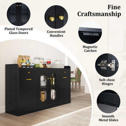 Large Buffet Cabinet, Hidden Tilt Out Trash Can, 2 Glass Doors, Black Sideboards Cabinets & Buffets at Gallery Canada