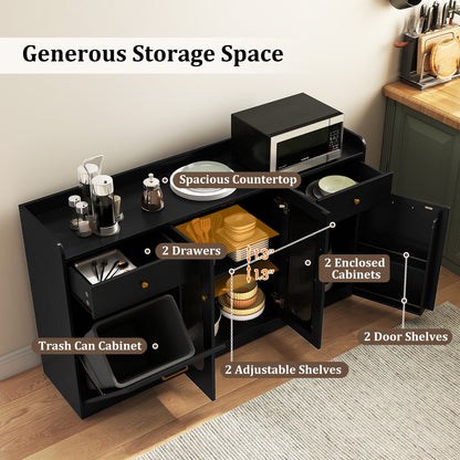 Large Buffet Cabinet, Hidden Tilt Out Trash Can, 2 Glass Doors, Black Sideboards Cabinets & Buffets at Gallery Canada
