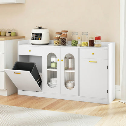 Large Buffet Cabinet, Hidden Tilt Out Trash Can, 2 Glass Doors, White Sideboards Cabinets & Buffets at Gallery Canada