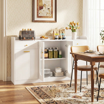 Large Buffet Cabinet, Hidden Tilt Out Trash Can, 2 Glass Doors, White Sideboards Cabinets & Buffets at Gallery Canada