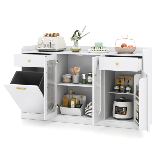 Large Buffet Cabinet, Hidden Tilt Out Trash Can, 2 Glass Doors, White Sideboards Cabinets & Buffets White at Gallery Canada