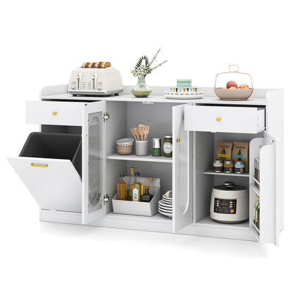 Large Buffet Cabinet, Hidden Tilt Out Trash Can, 2 Glass Doors, White Sideboards Cabinets & Buffets at Gallery Canada