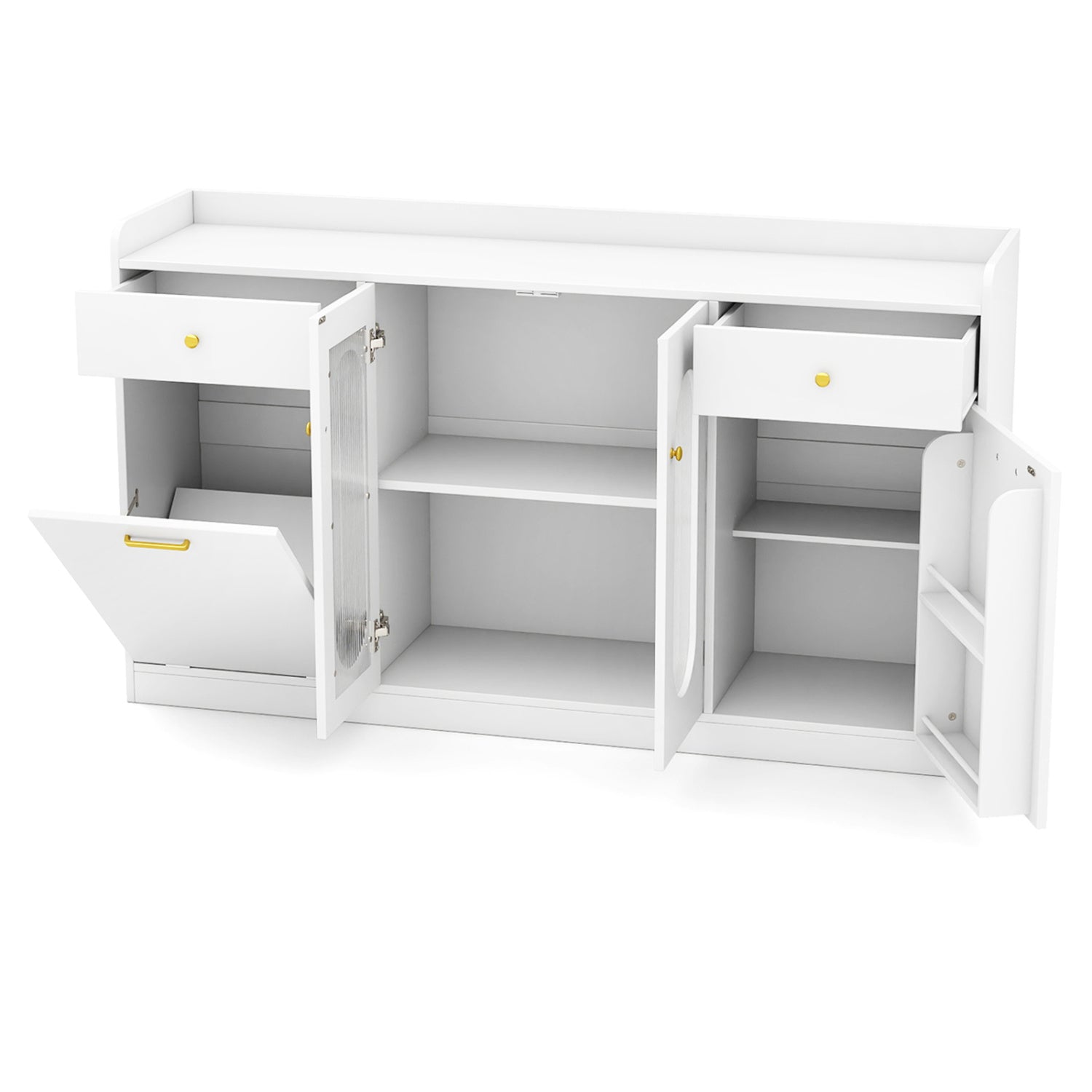 Large Buffet Cabinet, Hidden Tilt Out Trash Can, 2 Glass Doors, White Sideboards Cabinets & Buffets at Gallery Canada