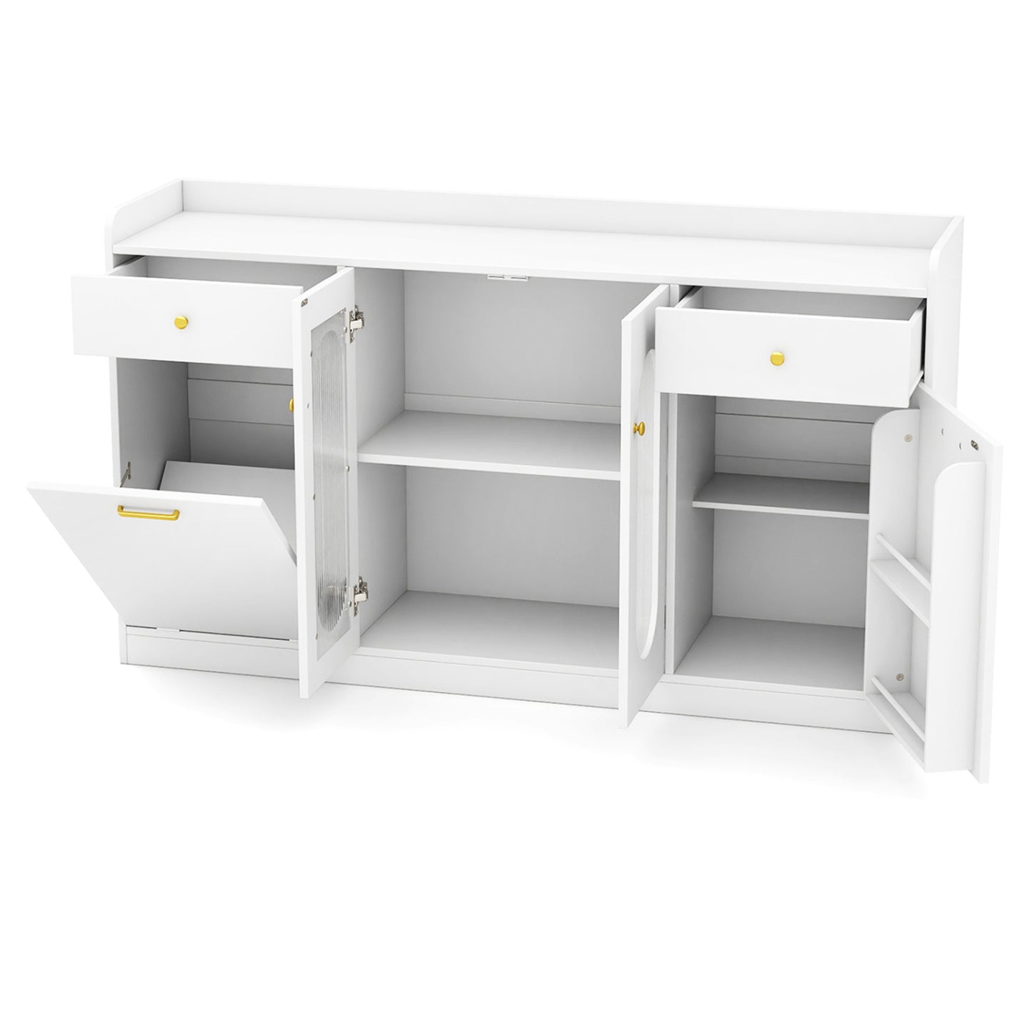Large Buffet Cabinet, Hidden Tilt Out Trash Can, 2 Glass Doors, White Sideboards Cabinets & Buffets at Gallery Canada