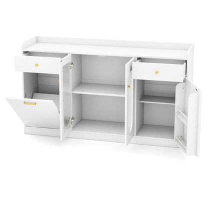 Large Buffet Cabinet, Hidden Tilt Out Trash Can, 2 Glass Doors, White Sideboards Cabinets & Buffets at Gallery Canada