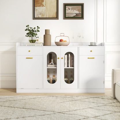 Large Buffet Cabinet, Hidden Tilt Out Trash Can, 2 Glass Doors, White Sideboards Cabinets & Buffets at Gallery Canada