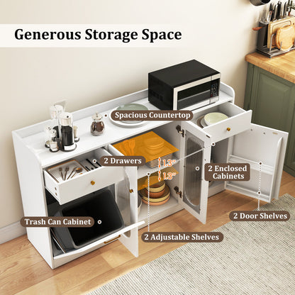 Large Buffet Cabinet, Hidden Tilt Out Trash Can, 2 Glass Doors, White Sideboards Cabinets & Buffets at Gallery Canada