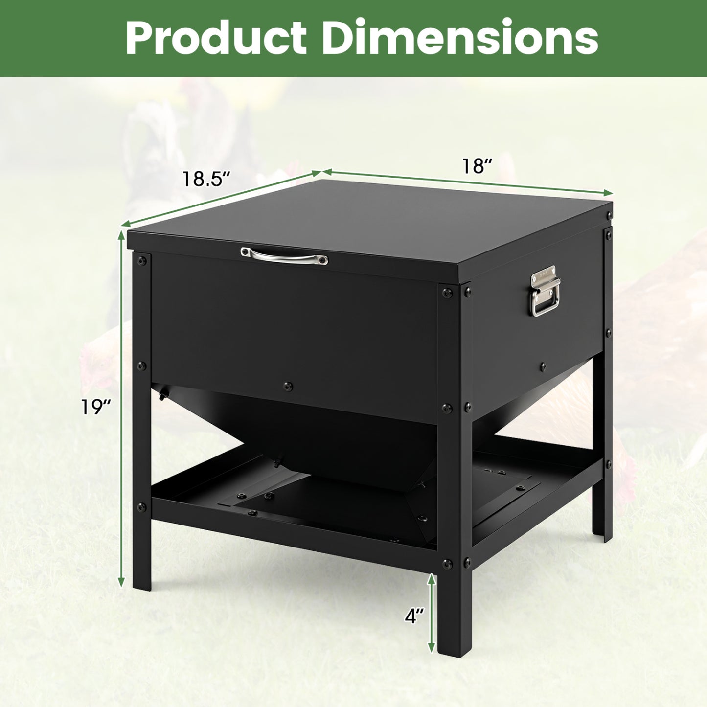 Large Capacity Chicken Feeding Box with Openable Lid, Black