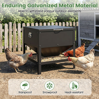 Large Capacity Chicken Feeding Box with Openable Lid, Black