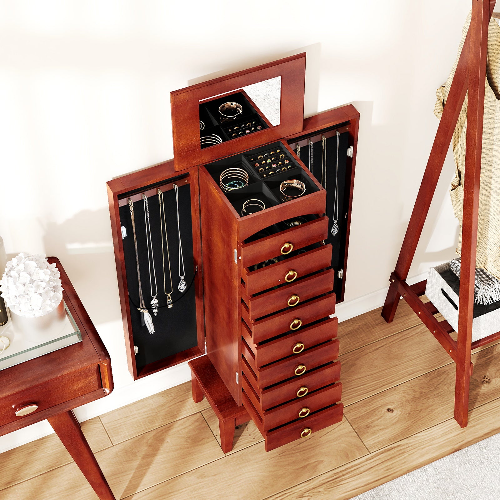 Large Capacity Jewelry Storage Cabinet, 9 Drawers, Brown Jewelry Armoires at Gallery Canada