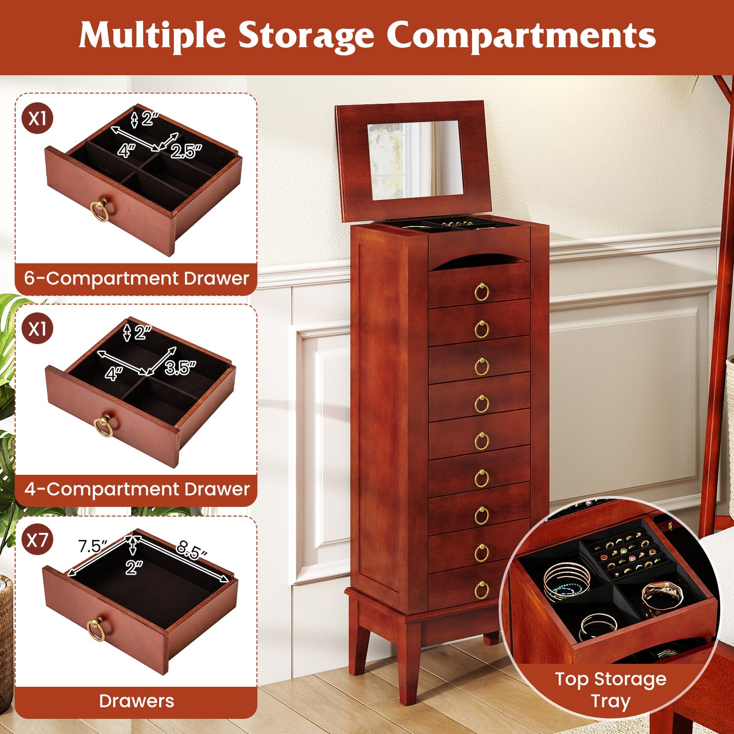 Large Capacity Jewelry Storage Cabinet, 9 Drawers, Brown Jewelry Armoires at Gallery Canada