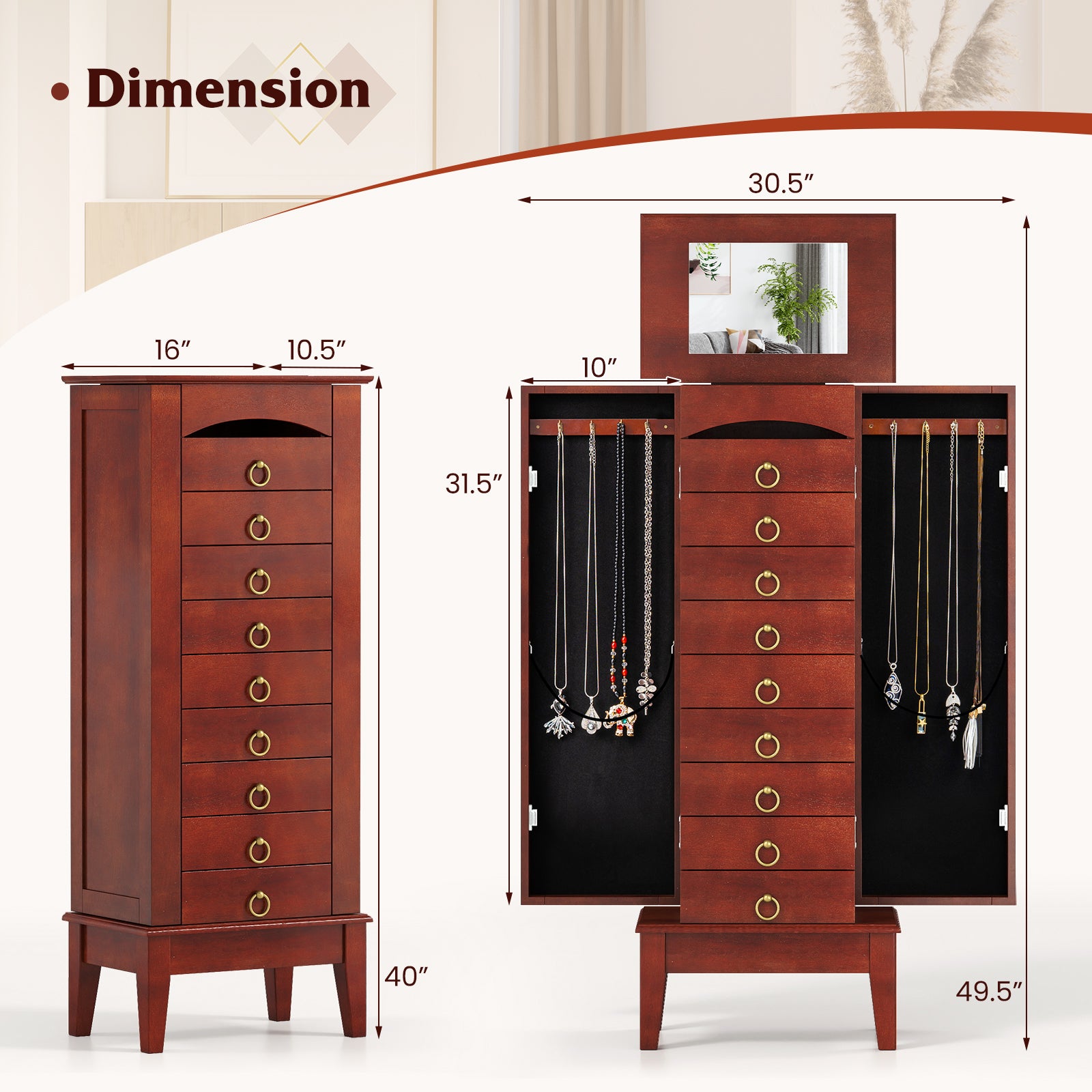 Large Capacity Jewelry Storage Cabinet, 9 Drawers, Brown Jewelry Armoires at Gallery Canada